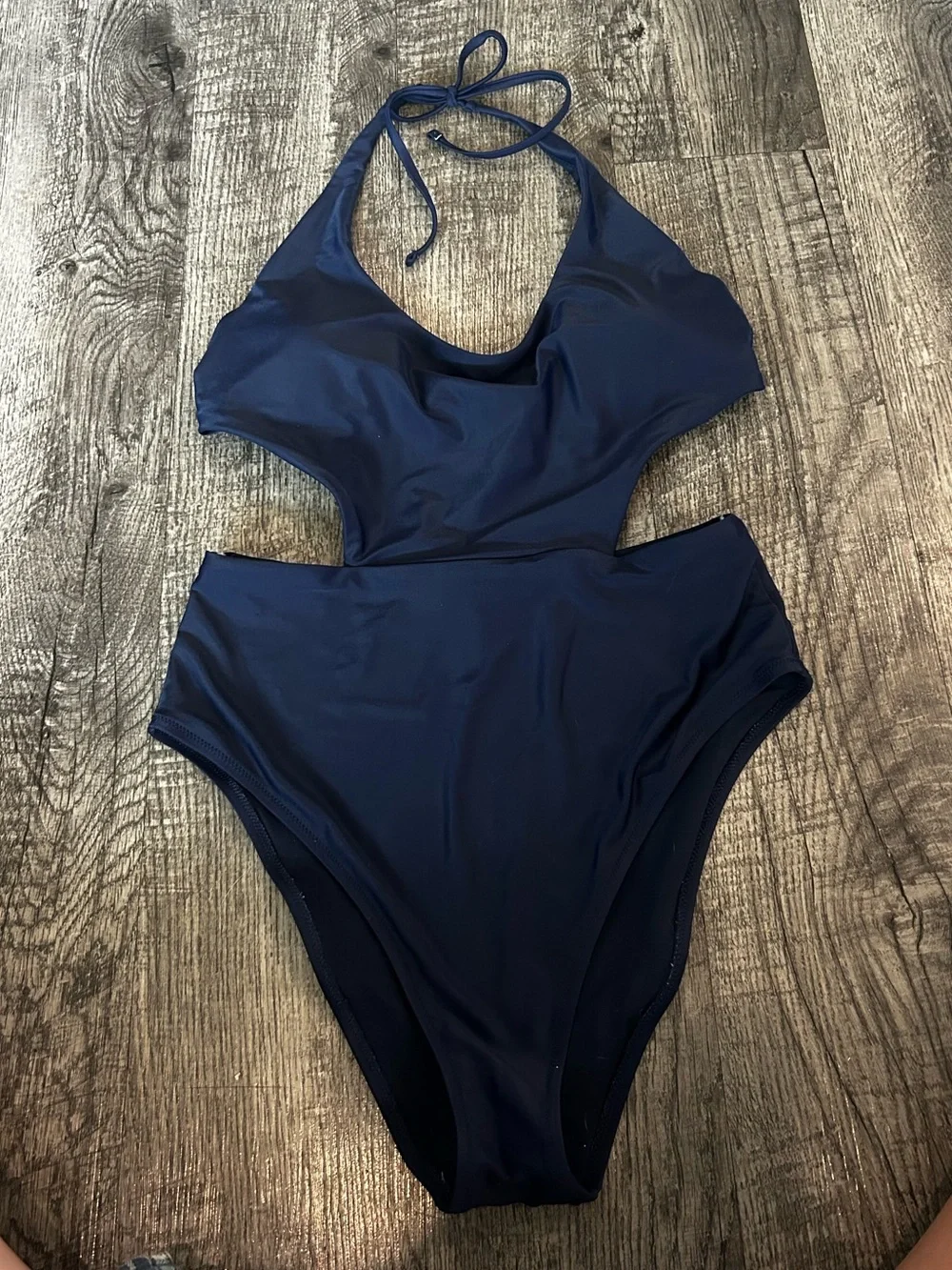 aerie Navy Halter Cutout One-Piece Swimsuit